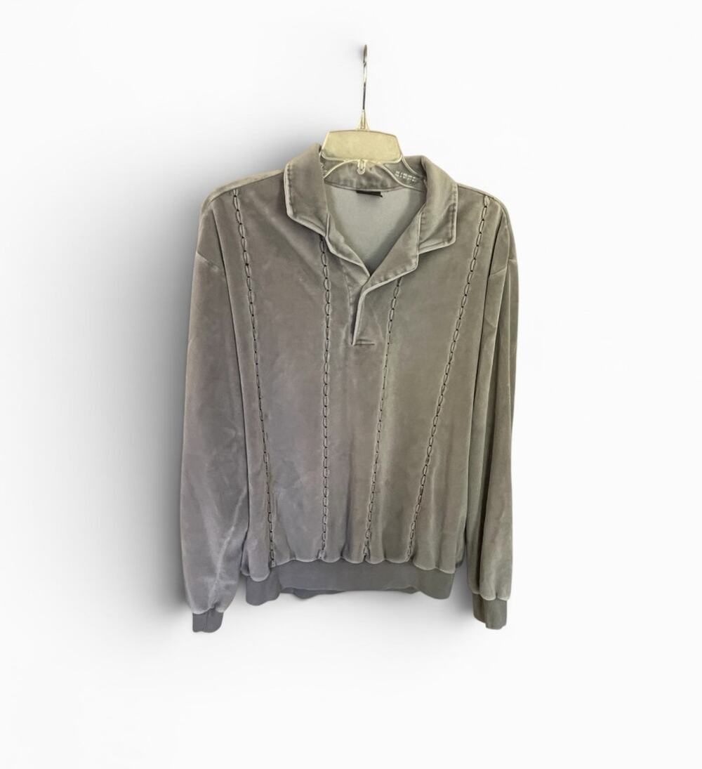 Vintage 70s SPIRE Gray Long Sleeve Polo Shirt Men’s XL